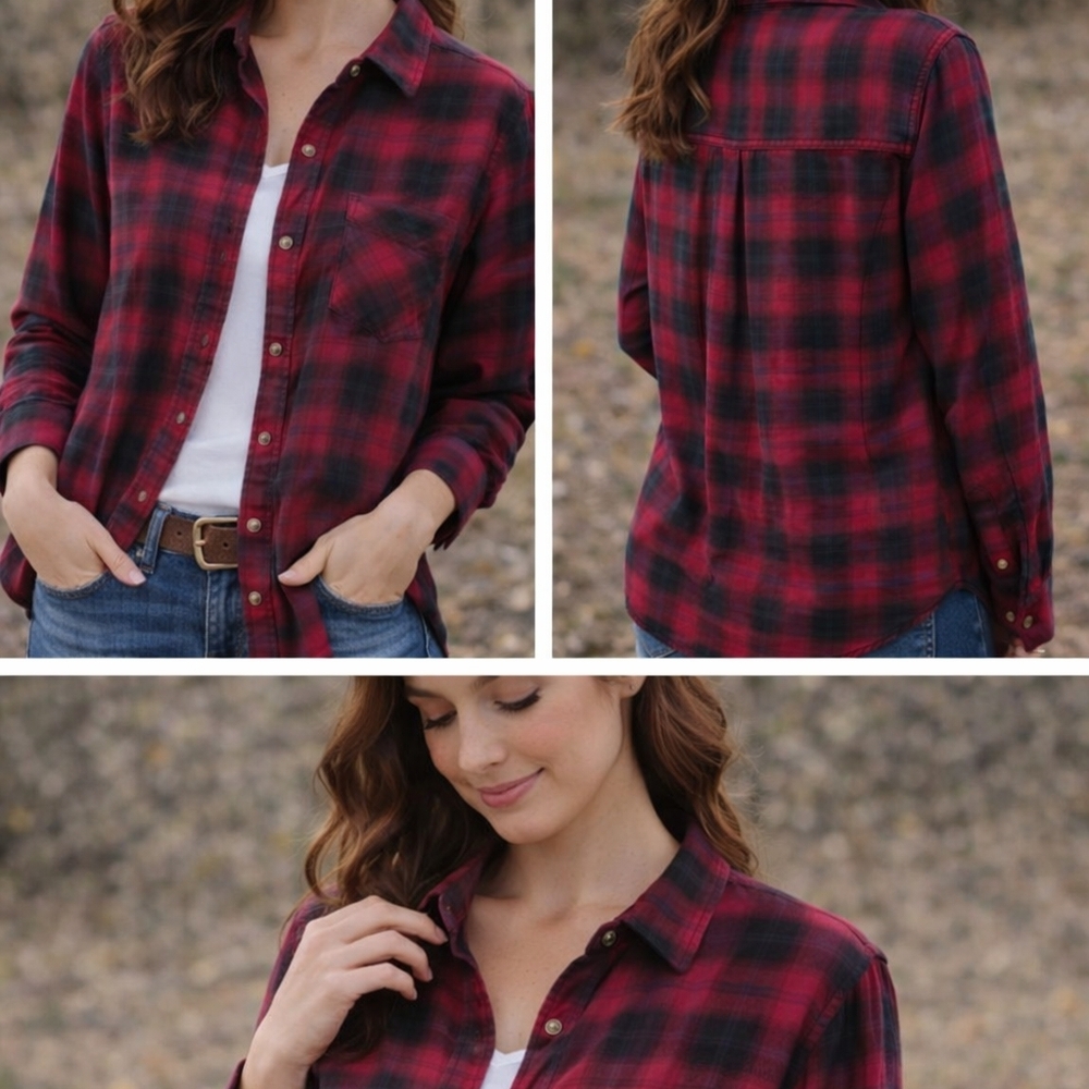 American Eagle Outfitters Red and Black Plaid Button Down Shirt
